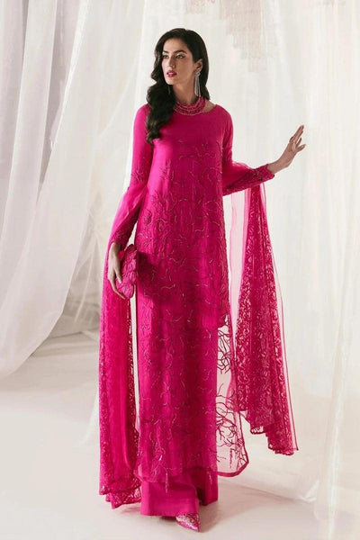 Nilofer Shahid - Korean Raw Silk Fuchsia Embroidered Shirt and Pants with Deep Pink Organza Dupatta - Euphoria - 3 Piece - Studio by TCS