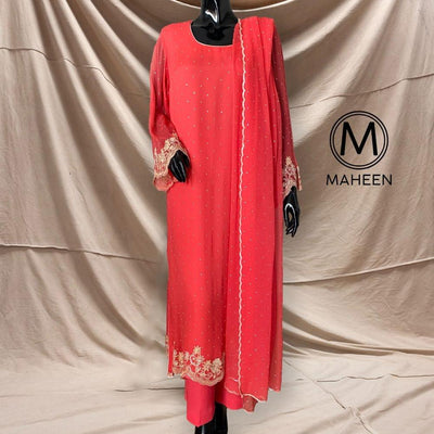 Maheen Khan - Coral - Embroidered Chiffon - Studio by TCS