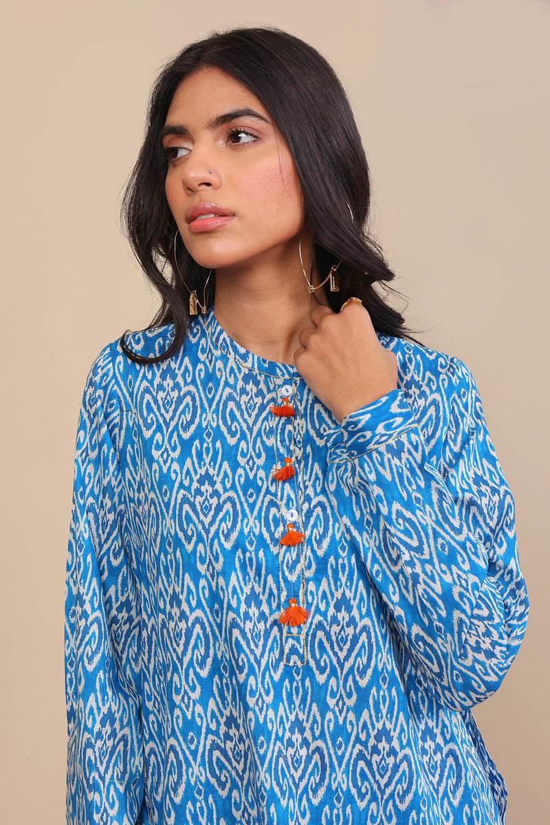 Generation - 2-Piece Block Printed Saga Set - Blue - Voile