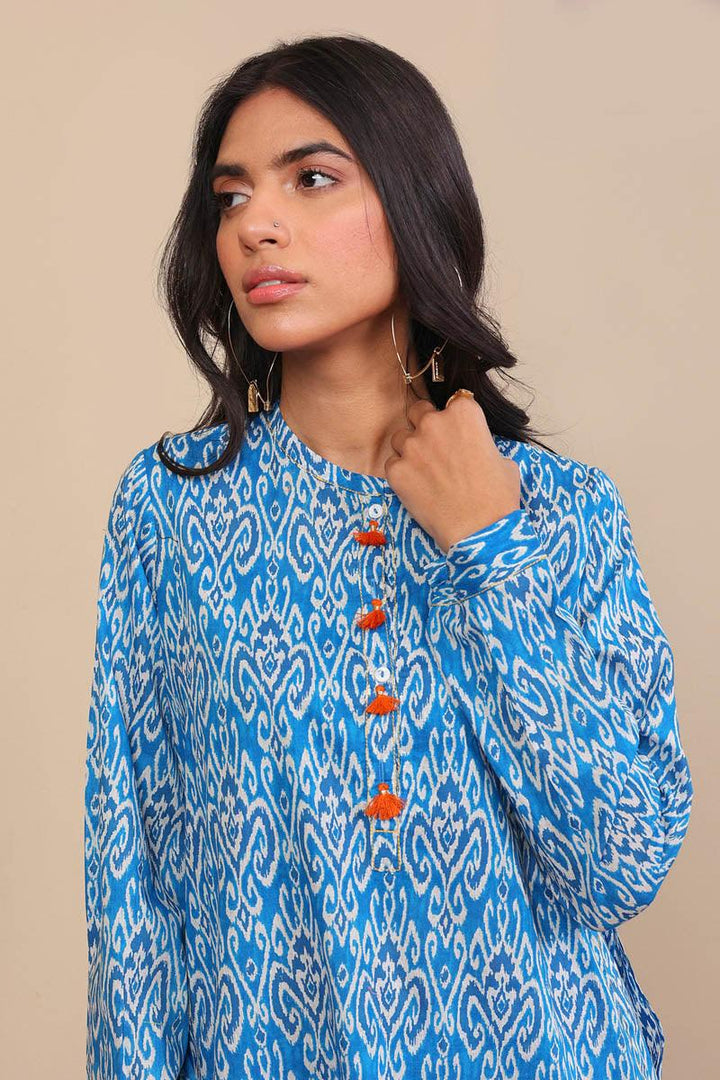 Generation - 2-Piece Block Printed Saga Set - Blue - Voile