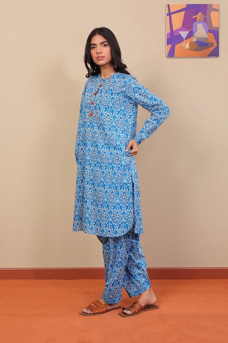 Generation - 2-Piece Block Printed Saga Set - Blue - Voile