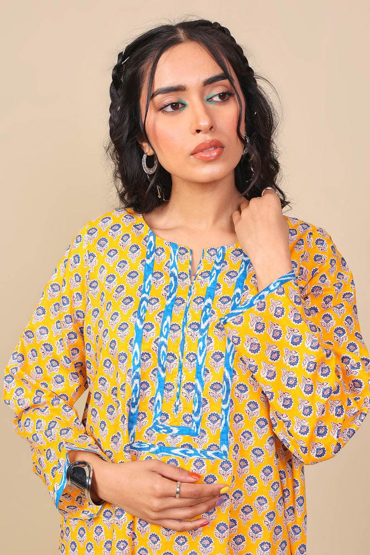 Generation - 2-Piece Block Printed Saga Set - Mango Yellow - Voile