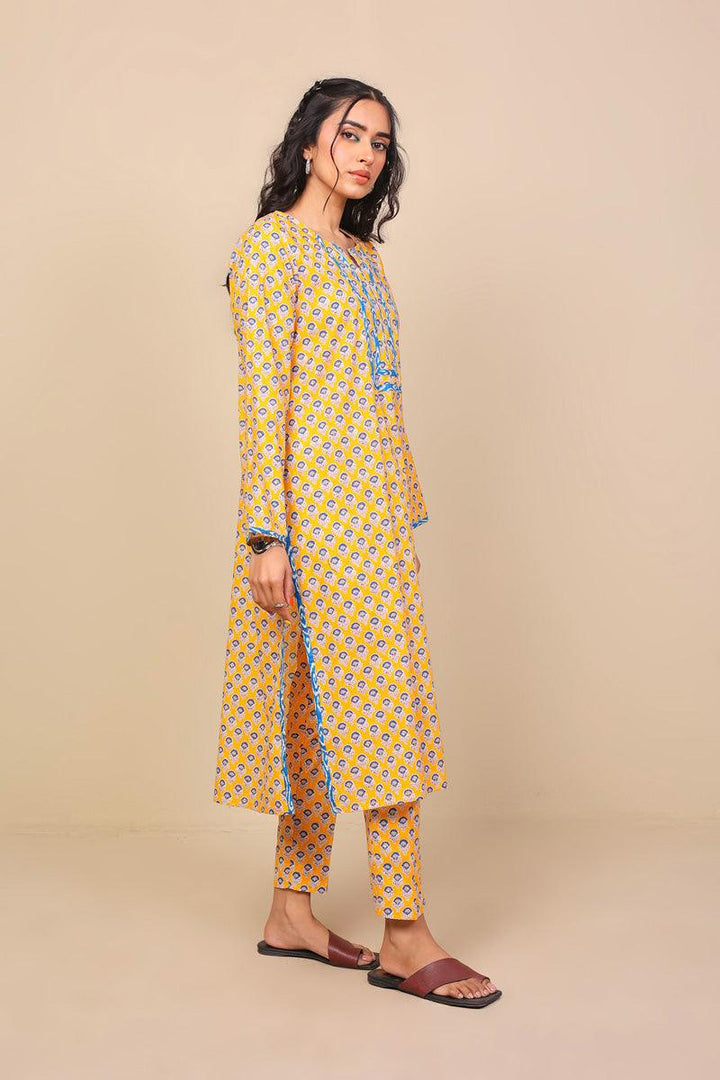 Generation - 2-Piece Block Printed Saga Set - Mango Yellow - Voile
