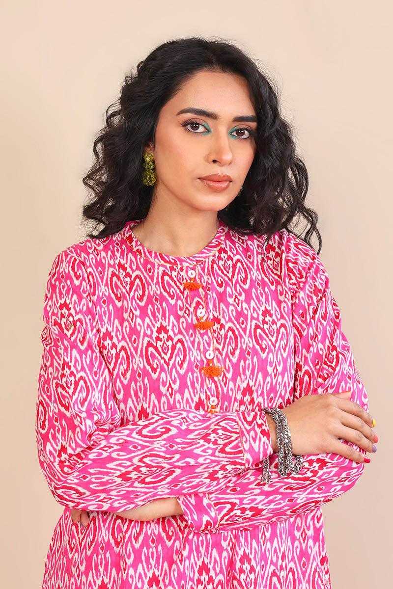 Generation - 2-Piece Block Printed Saga Set - Pink - Voile