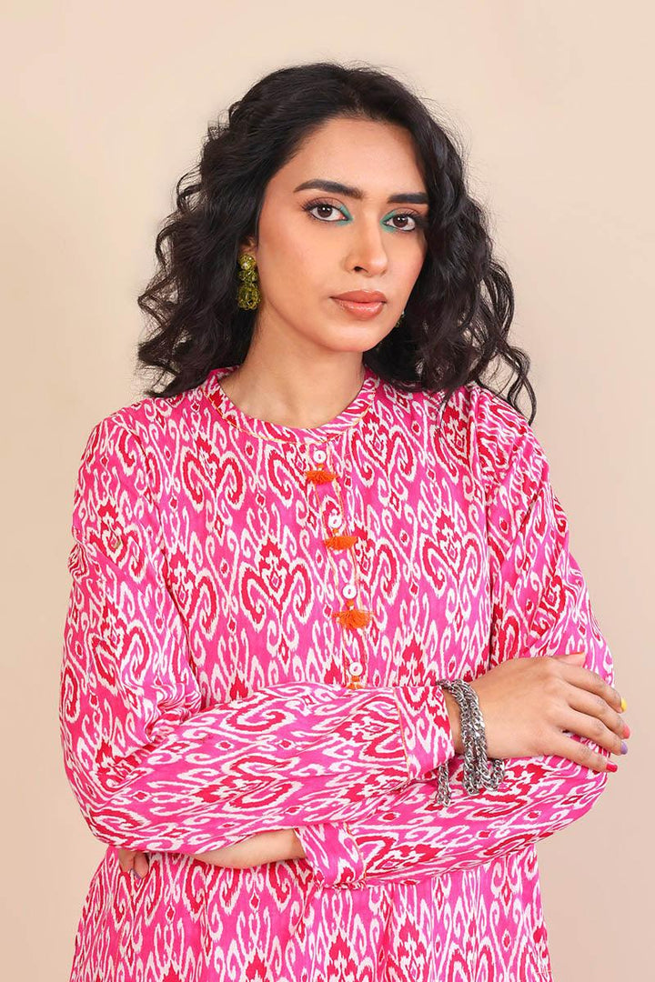 Generation - 2-Piece Block Printed Saga Set - Pink - Voile