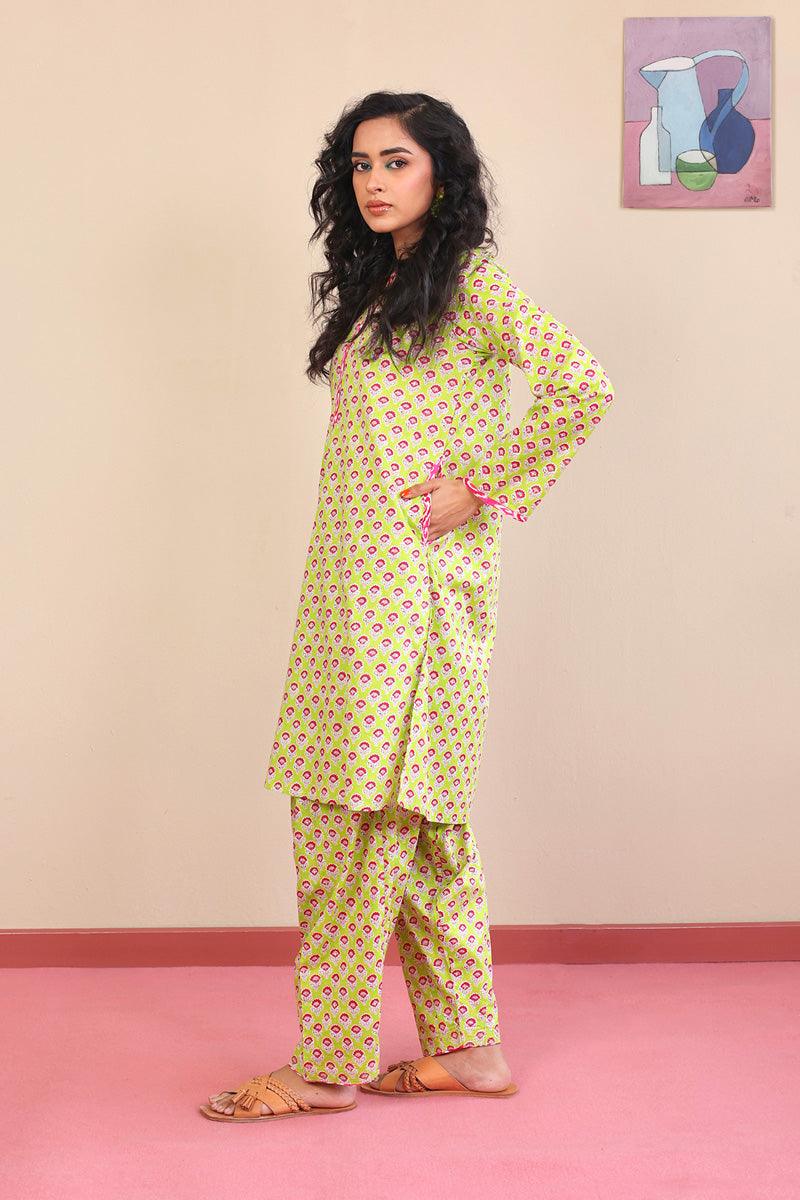 Generation - 2-Piece Block Printed Saga Super Set - Green - Voile