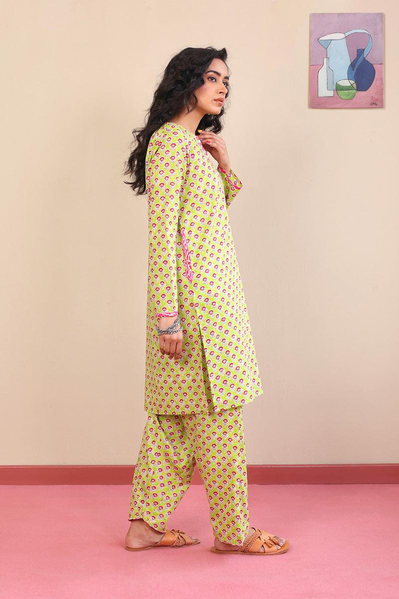 Generation - 2-Piece Block Printed Saga Super Set - Green - Voile