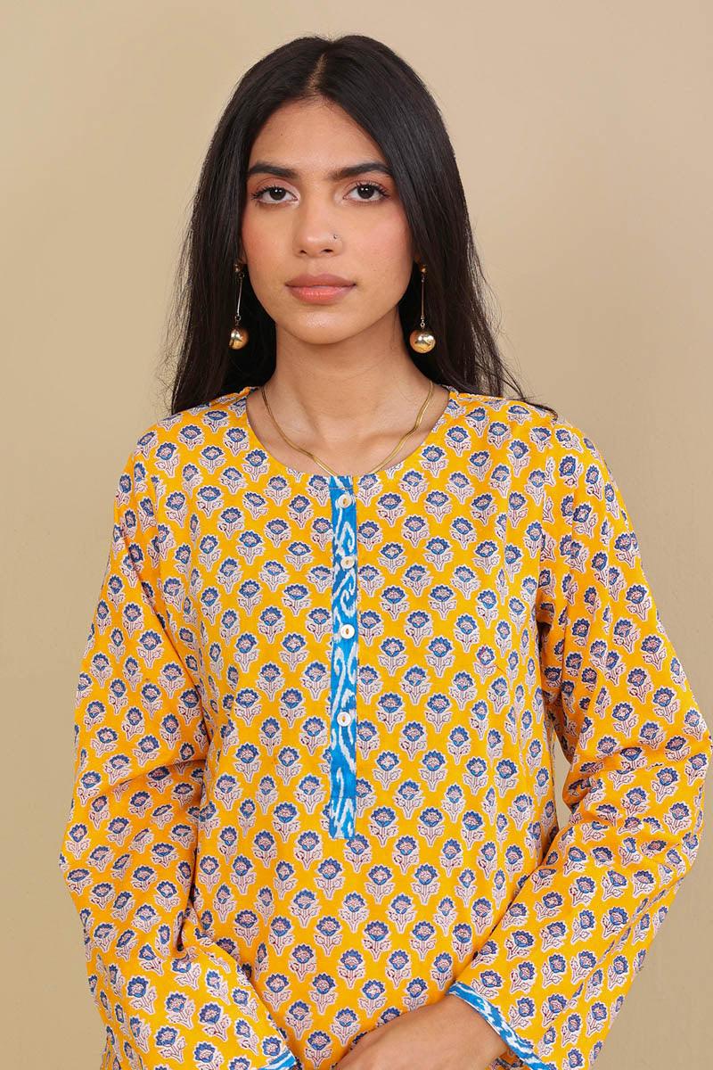 Generation - 2-Piece Block Printed Saga Super Set - Mango Yellow - Voile