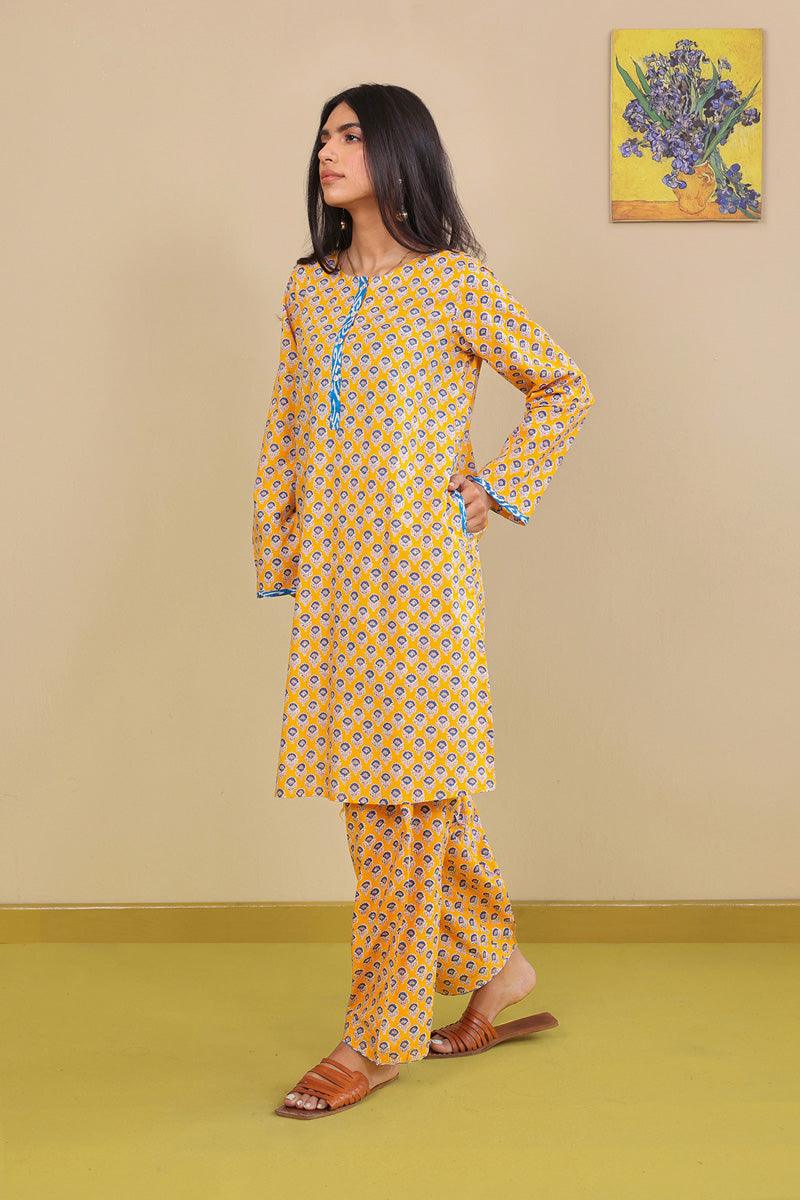 Generation - 2-Piece Block Printed Saga Super Set - Mango Yellow - Voile