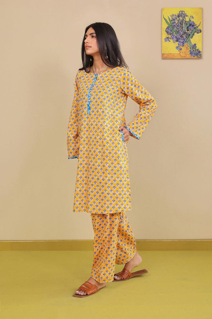 Generation - 2-Piece Block Printed Saga Super Set - Mango Yellow - Voile