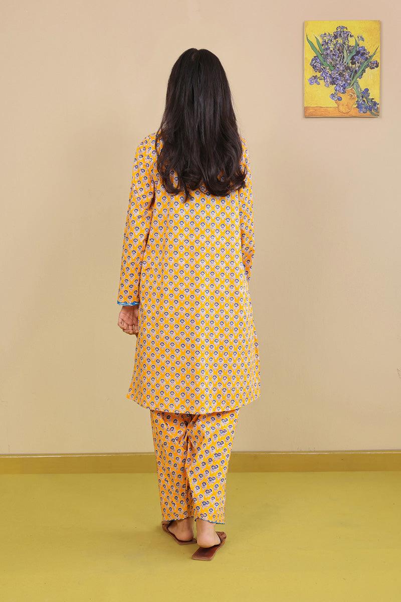 Generation - 2-Piece Block Printed Saga Super Set - Mango Yellow - Voile