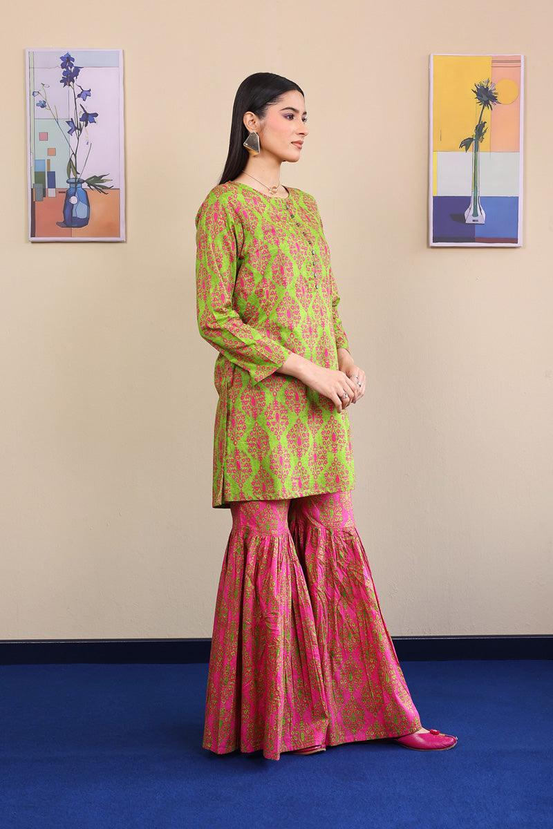 Generation - 2-Piece Thappa Gharara Set - Green - Voile