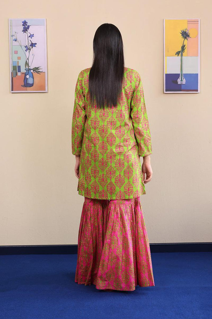 Generation - 2-Piece Thappa Gharara Set - Green - Voile