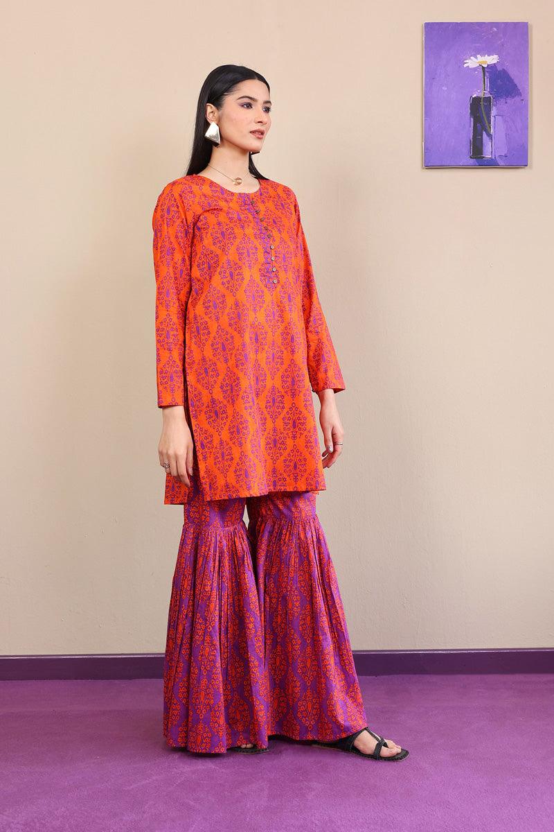 Generation - 2-Piece Thappa Gharara Set - Orange - Voile