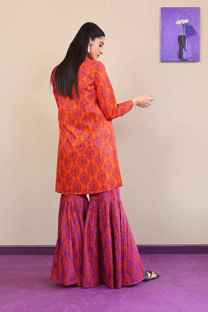 Generation - 2-Piece Thappa Gharara Set - Orange - Voile