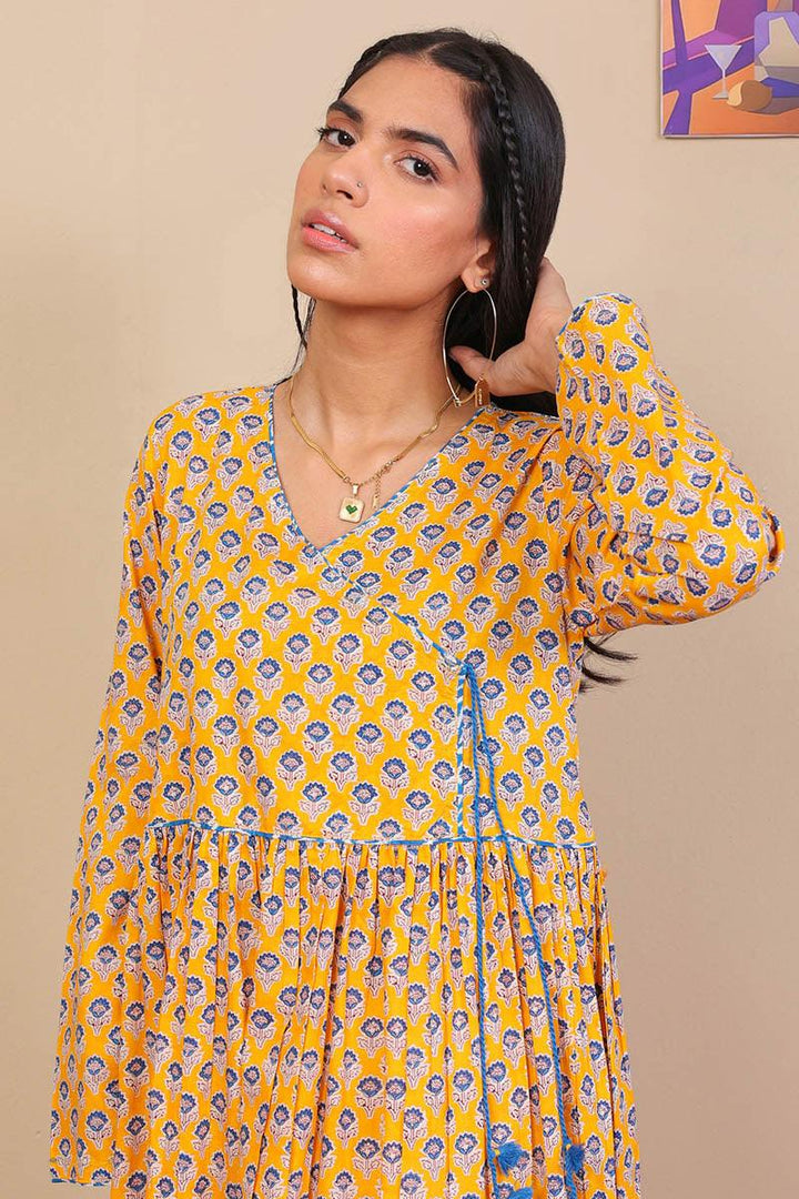 Generation - Block Printed Saga Dress - Mango Yellow - Voile