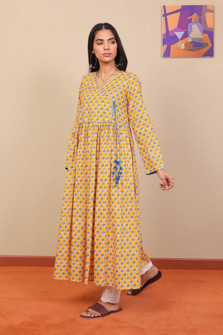 Generation - Block Printed Saga Dress - Mango Yellow - Voile