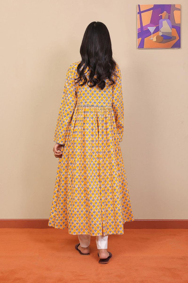 Generation - Block Printed Saga Dress - Mango Yellow - Voile