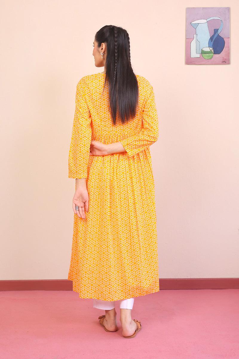 Generation - Geometric Dress - Mango Yellow - Lawn - 1 Piece