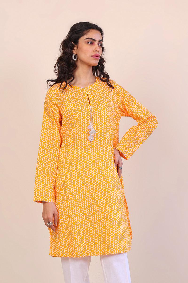 Generation - Geometric Kurta - Yellow - Lawn - 1 Piece