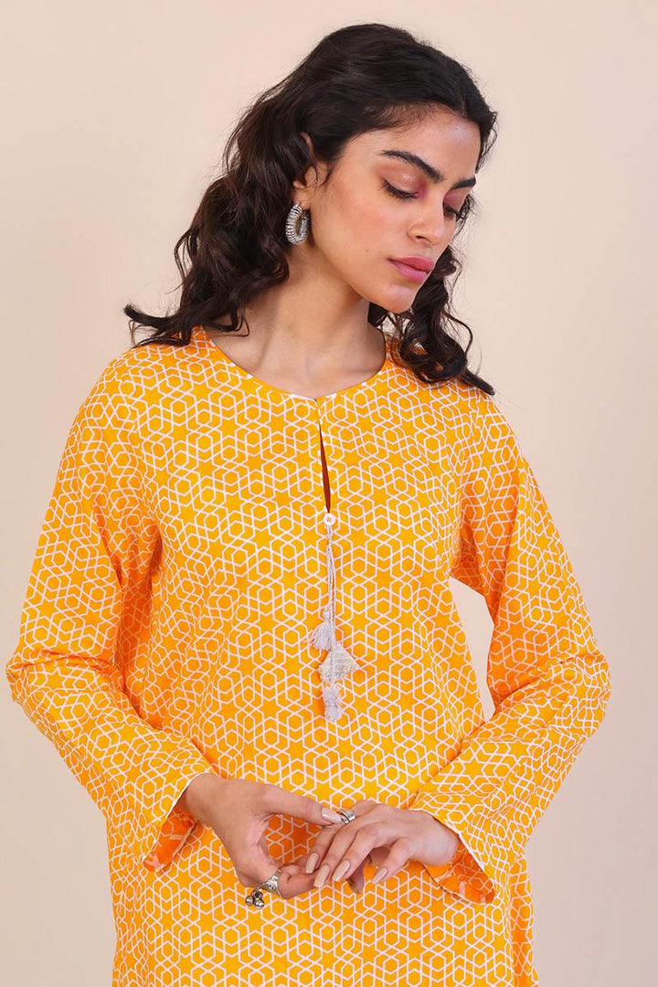 Generation - Geometric Kurta - Yellow - Lawn - 1 Piece
