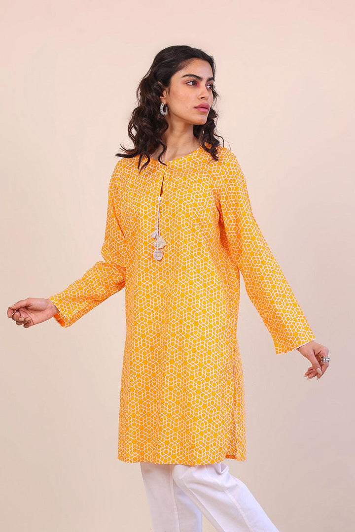 Generation - Geometric Kurta - Yellow - Lawn - 1 Piece