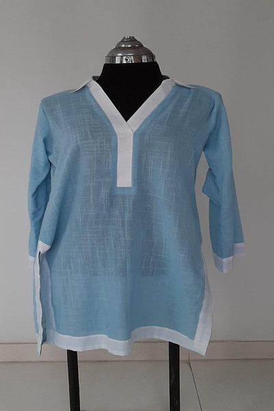 Mehr - Sky blue pure irish spilt neck cotton shirt SS013 - 1 Piece - Studio by TCS