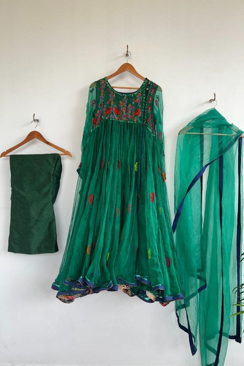 Pinktree - Embroidered Pure Organza Pishwas with Silk Trouser - Studio by TCS