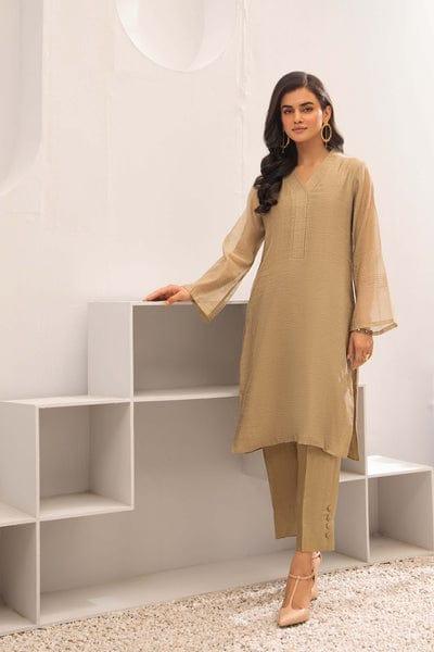 Natasha Kamal - Olive Green Cotton Net Coord Set with Printed Silk Dupatta - 3 Pieces - Studio by TCS