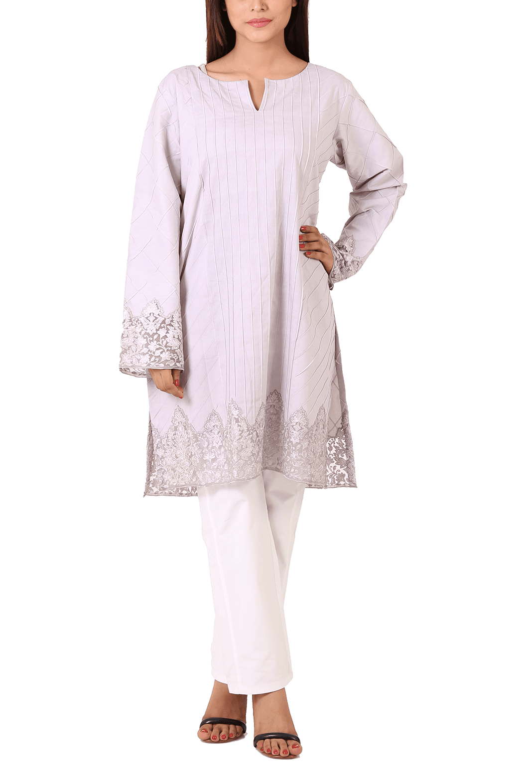 Maheen Ghani Taseer - Purple All Over Embroidered Shirt With 3D Embroidered Flowers