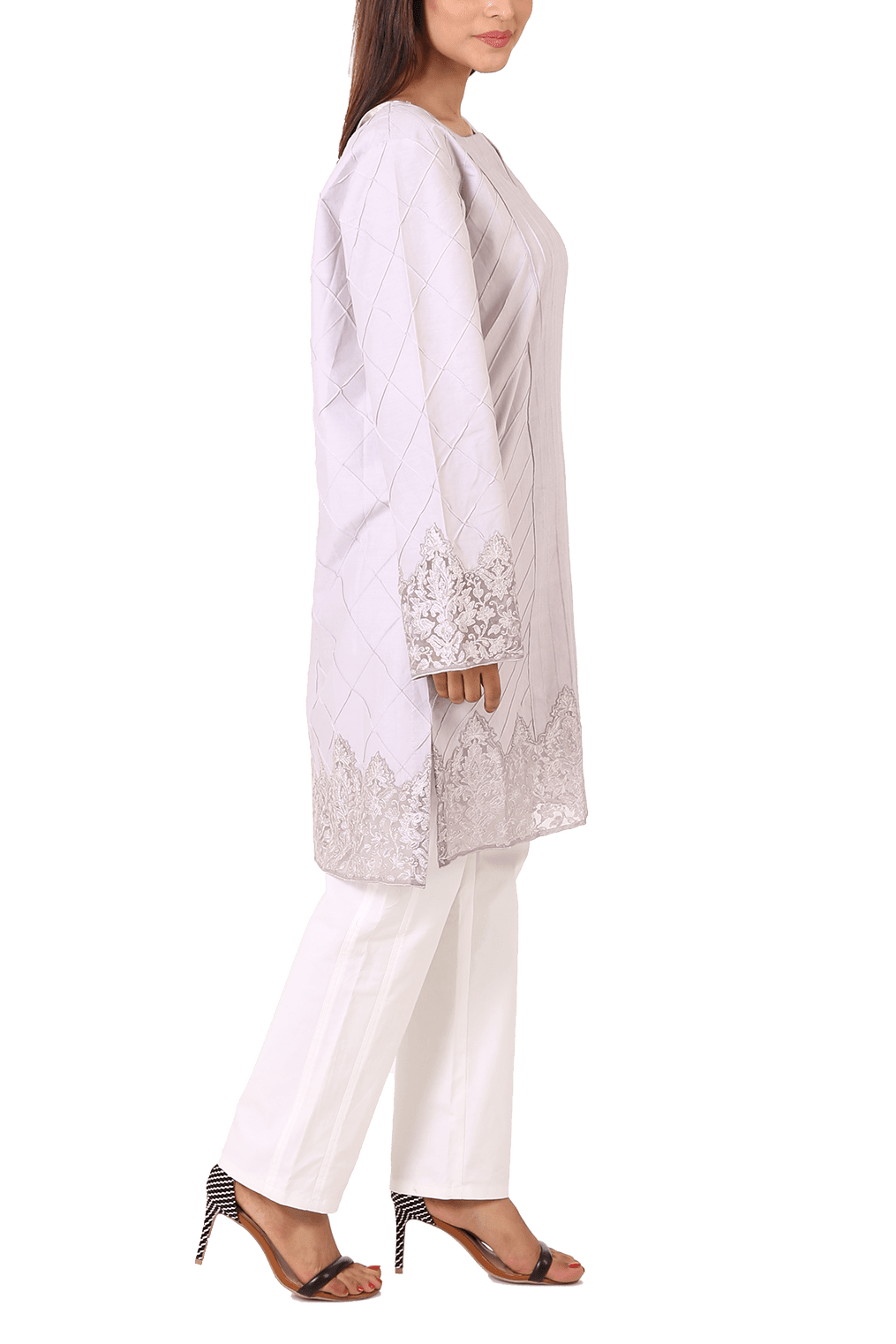 Maheen Ghani Taseer - Purple All Over Embroidered Shirt With 3D Embroidered Flowers