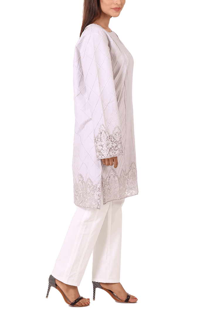 Maheen Ghani Taseer - Purple All Over Embroidered Shirt With 3D Embroidered Flowers