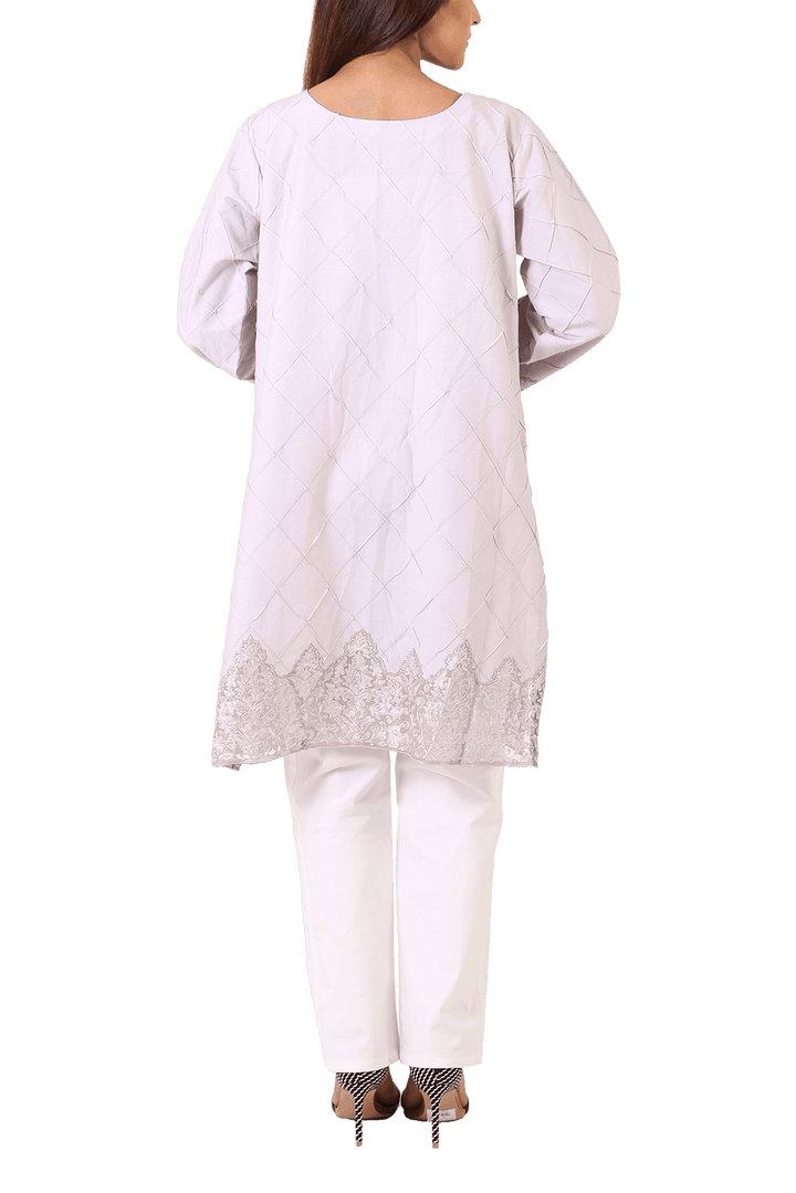 Maheen Ghani Taseer - Purple All Over Embroidered Shirt With 3D Embroidered Flowers