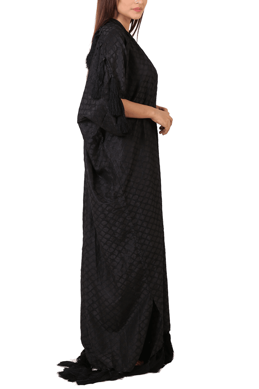Maheen Ghani Taseer - Embroidered Black Kaftan With Tassel Finishing