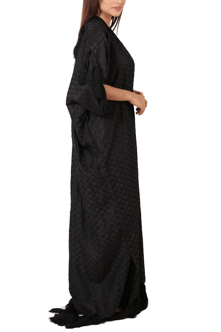 Maheen Ghani Taseer - Embroidered Black Kaftan With Tassel Finishing