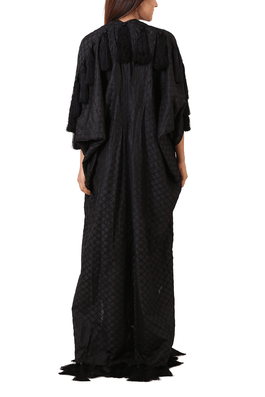 Maheen Ghani Taseer - Embroidered Black Kaftan With Tassel Finishing