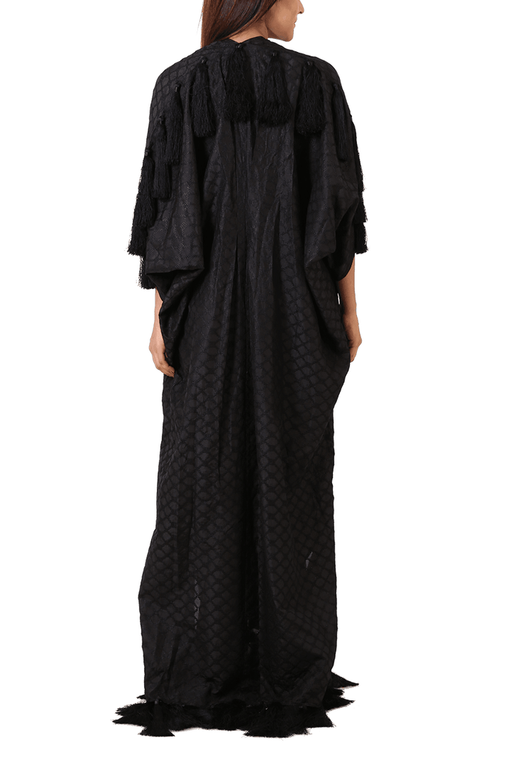 Maheen Ghani Taseer - Embroidered Black Kaftan With Tassel Finishing