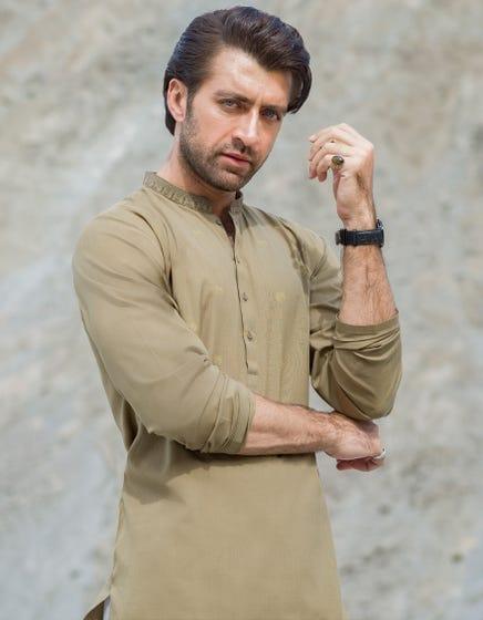 J. - Junaid Jamshed | Olive Blended Kurta