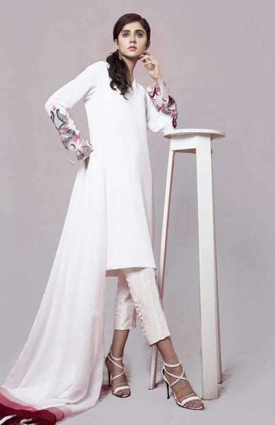 Natasha Kamal - Rose Hues Embroidery on White Sleeves (Two Piece Set)