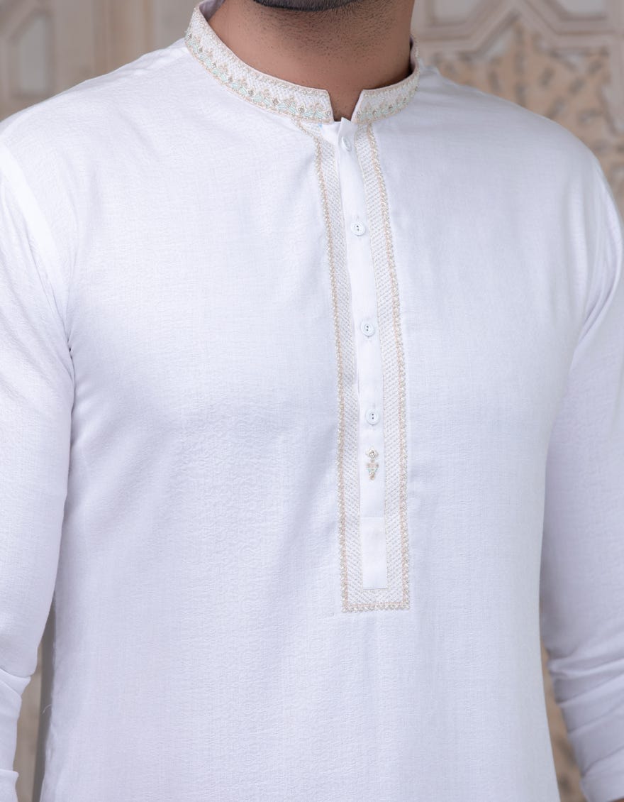 Junaid Jamshed | WHITE BLENDED KURTA