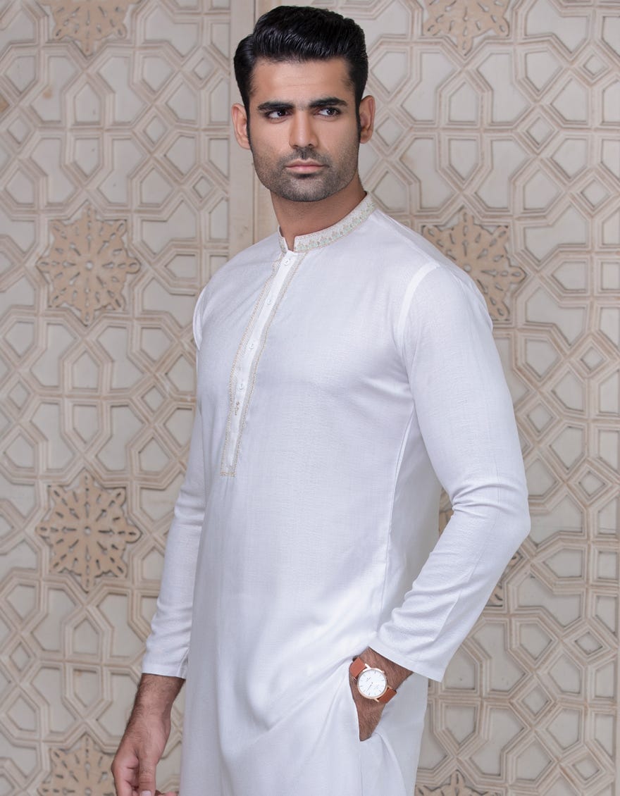 Junaid Jamshed | WHITE BLENDED KURTA