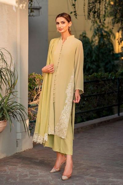 Natasha Kamal - Lime Green Georgette Chiffon Shirt and Viscose Silk Pants with Chiffon- 3 Piece - Studio by TCS