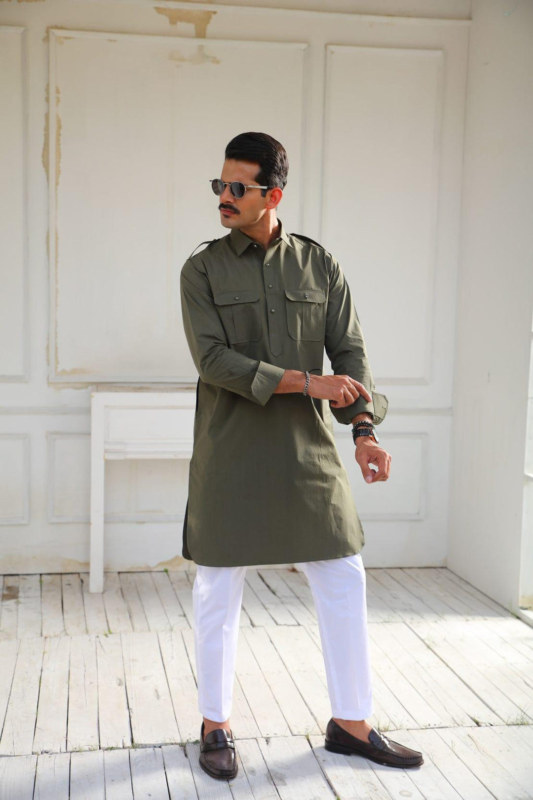 Leon Man - ARMY GREEN KURTA - 1 Piece