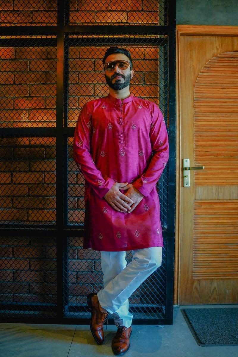 Leon Man - FUSHIA PURE SILK KURTA - 1 Piece