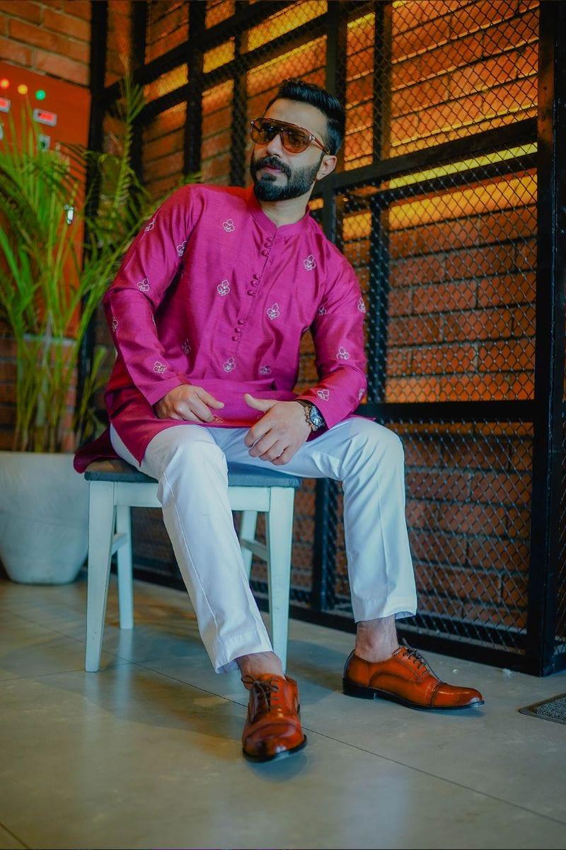 Leon Man - FUSHIA PURE SILK KURTA - 1 Piece