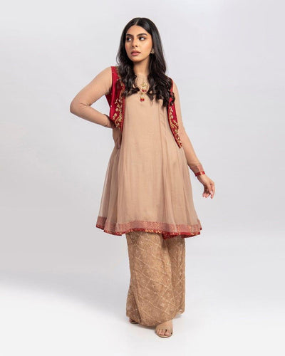 Aisha Fatema - Dahlia - Red Koti - Chiffon Shirt - 3 Piece - Studio by TCS