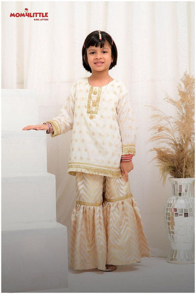 Mom4Little - Mughal Gharara Set - Offwhite & Gold - 3 Piece - Studio by TCS