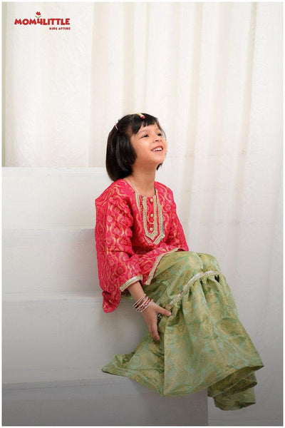 Mom4Little - Emerald Gharara Set - Pink & Green - 3 Piece - Studio by TCS