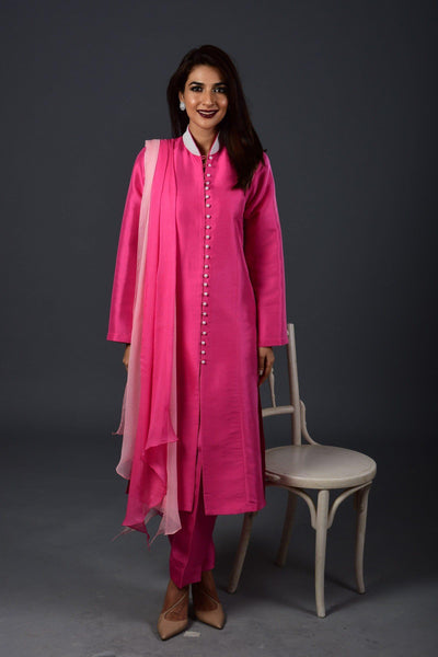 Maheen Khan - Pink Raw Silk