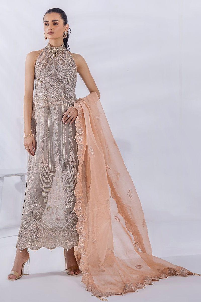 Malook - Aaira - Sage Green - Organza - 3 Piece - Unstitched